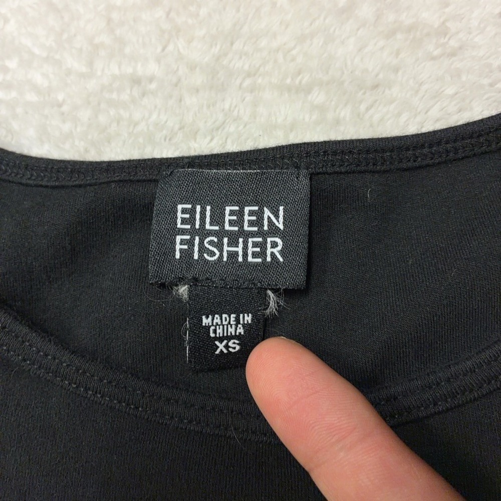 Eileen Fisher T-Shirt Black Interlock Organic Cotton Jersey Crew Womens XS - Picture 2 of 6